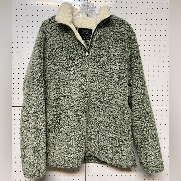 Green Fluffy Sherpa Quarter Zip SZ L - Picture 1 of 3